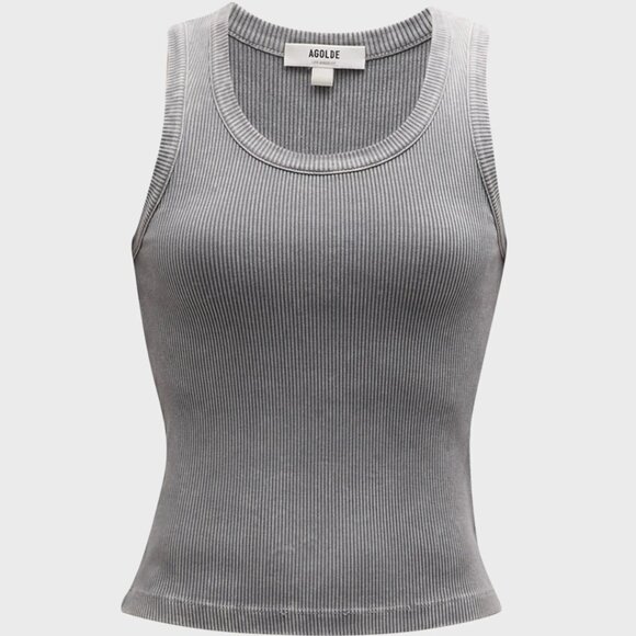 💙💖 AGOLDE Poppy Scoop Ribbed Tank in Mirror Ball Gray - Picture 3 of 7